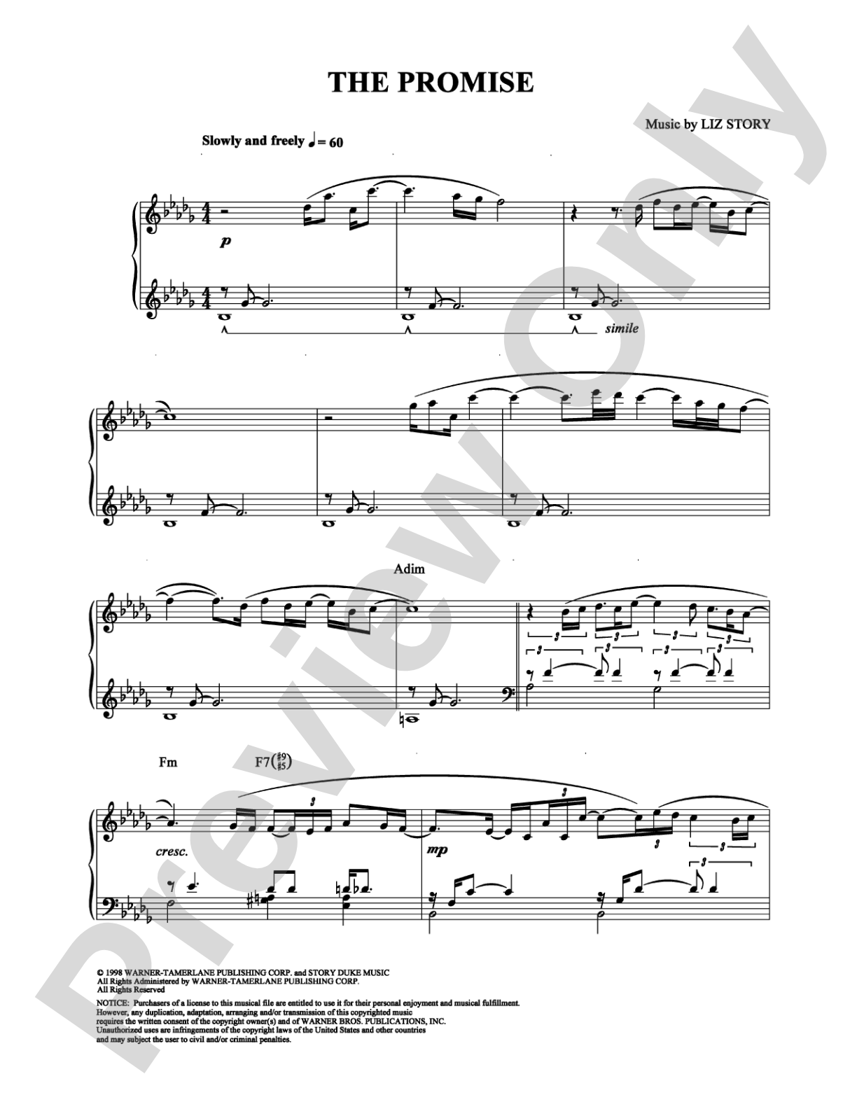 The Promise: Piano Digital Sheet Music
