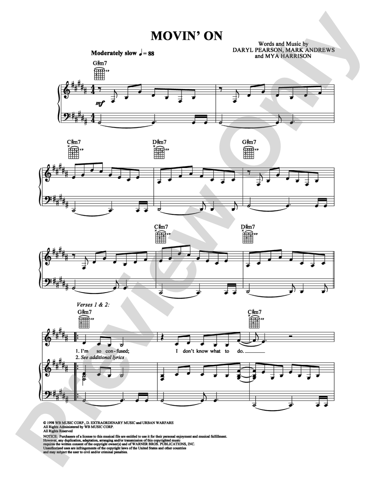 Movin' On: Piano/Vocal/Chords Digital Sheet Music