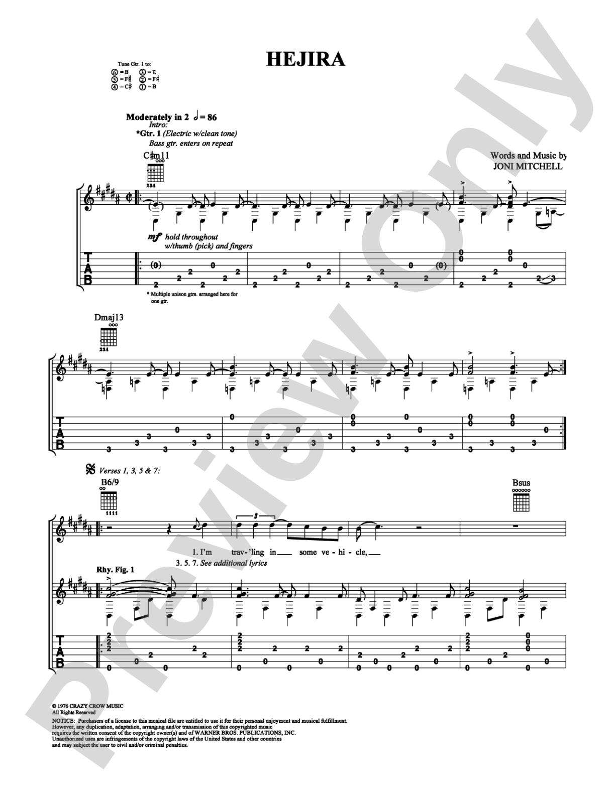 Hejira: Guitar TAB Digital Sheet Music