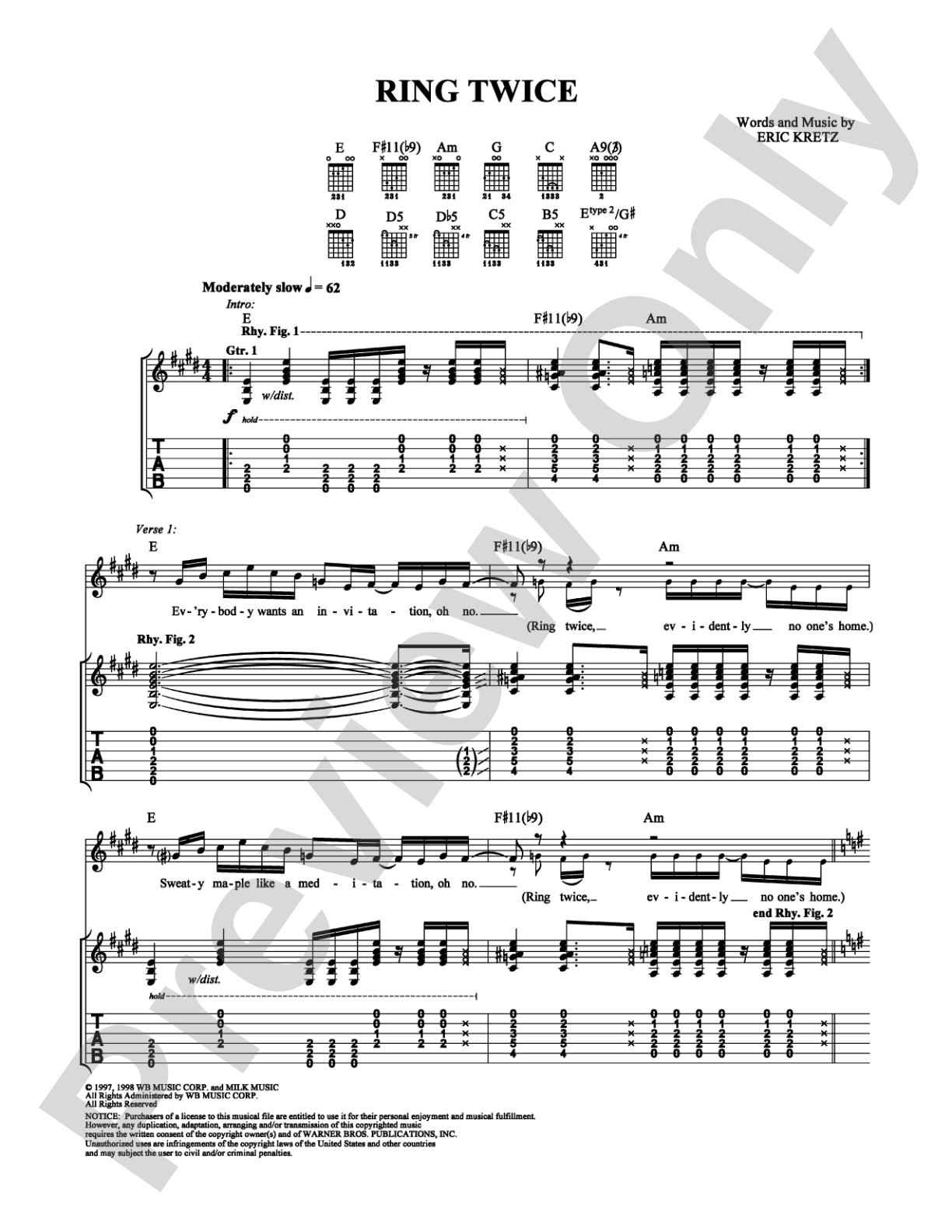 Ring Twice: Guitar TAB Digital Sheet Music
