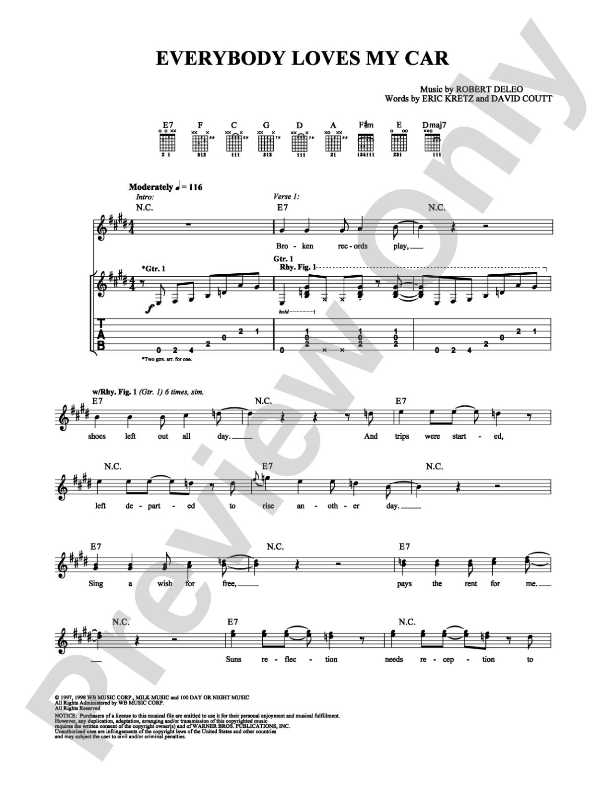 Everybody Loves My Car: Guitar TAB Digital Sheet Music