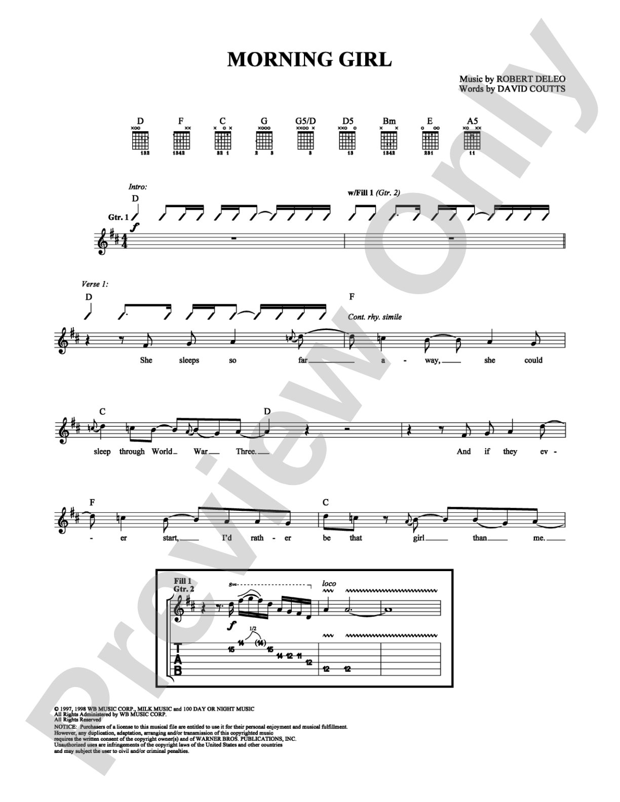 Morning Girl: Guitar TAB Digital Sheet Music