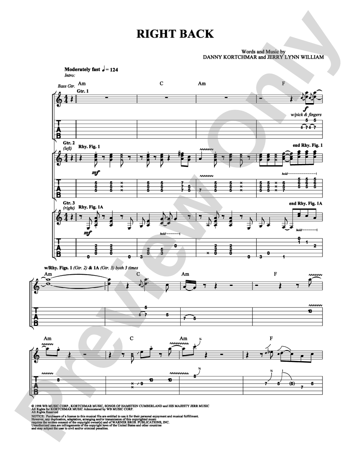 Right Back: Guitar TAB Digital Sheet Music