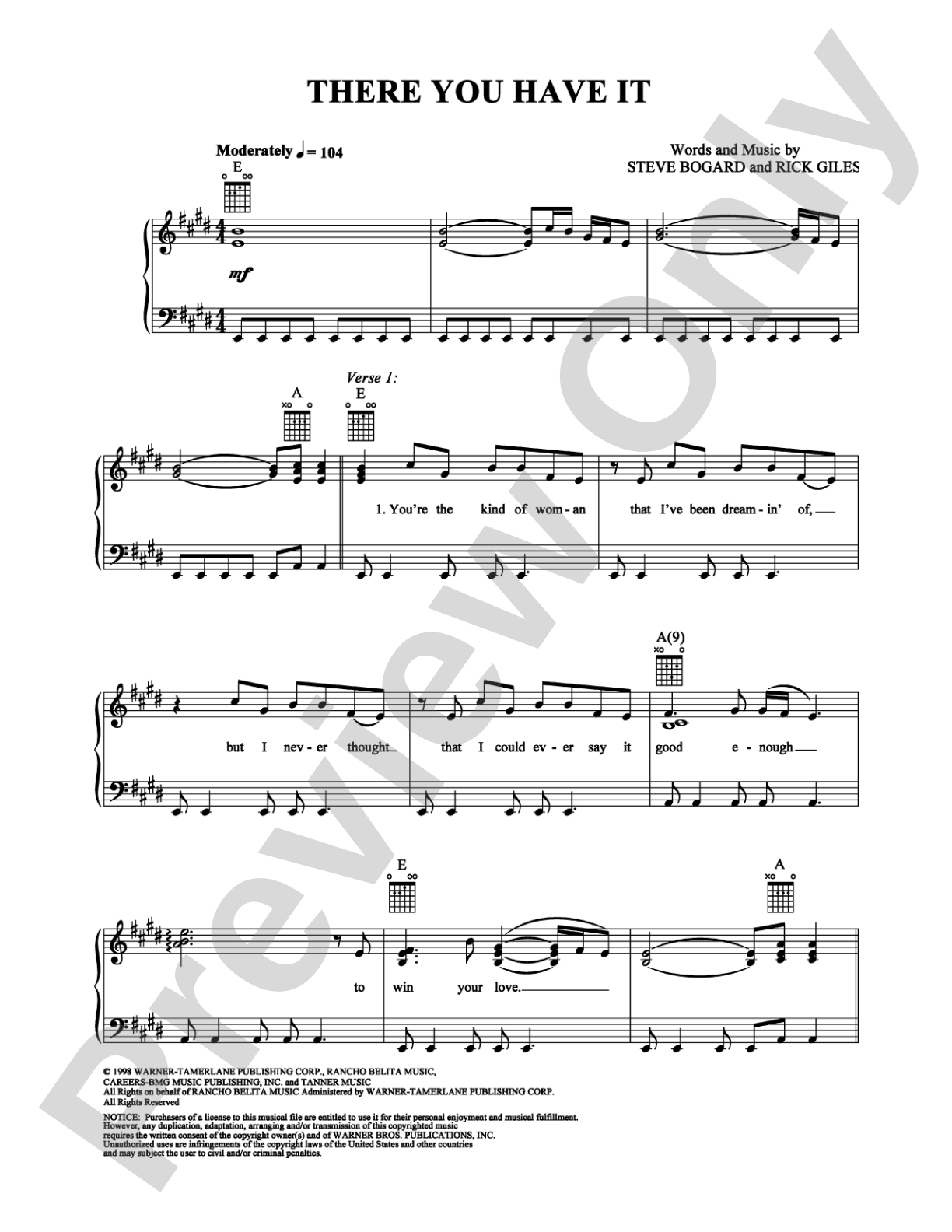 There You Have It: Piano/Vocal/Chords Digital Sheet Music