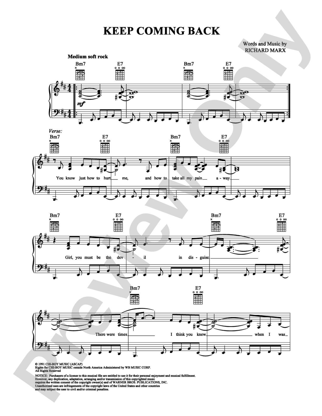 Keep Coming Back: Piano/Vocal/Chords Digital Sheet Music