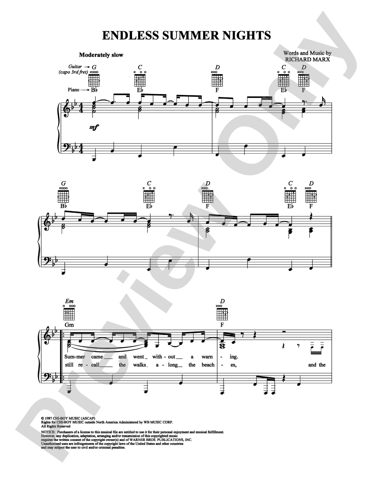 Endless Summer Nights: Easy Piano Digital Sheet Music