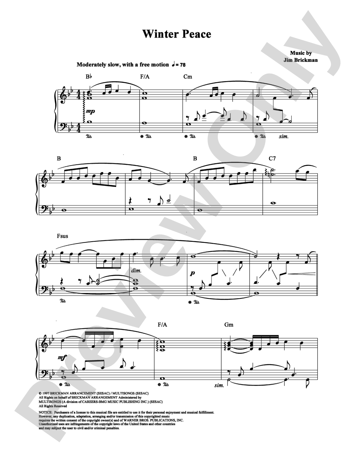 Winter Peace: Piano Digital Sheet Music