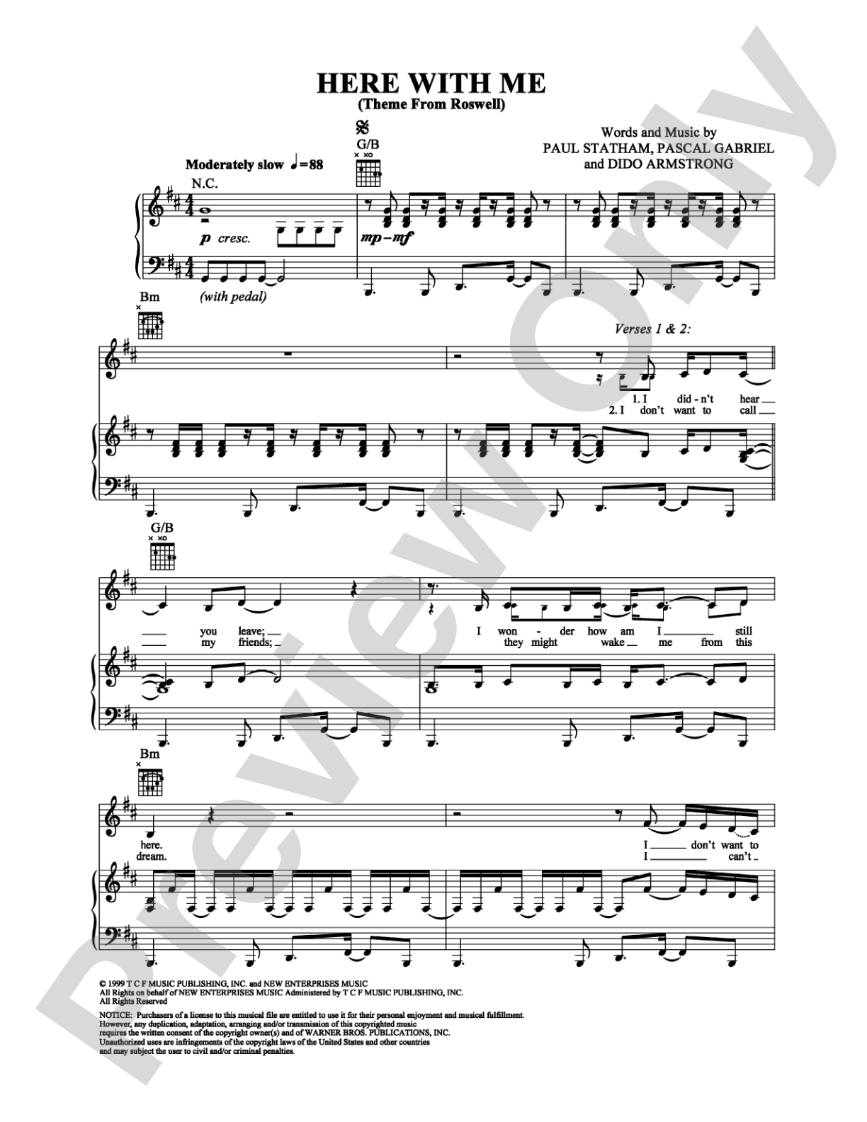 Here With Me: Piano/Vocal/Chords Digital Sheet Music