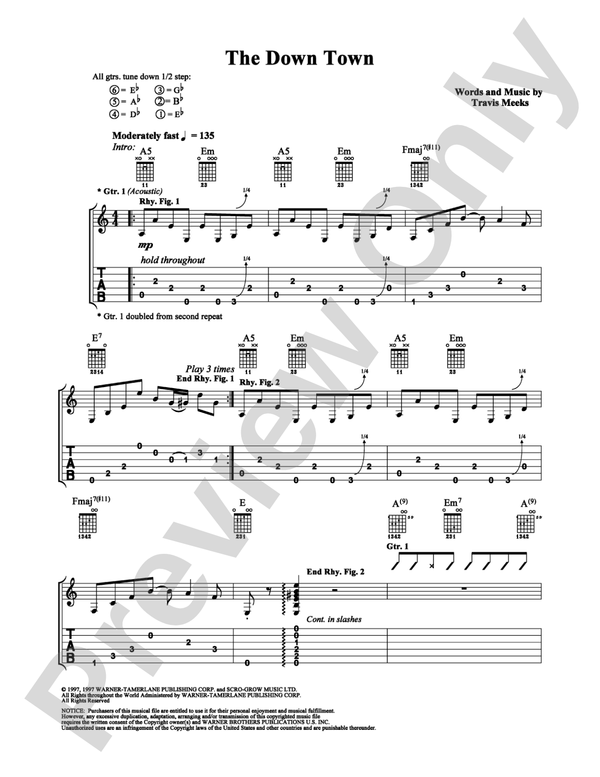 The Down Town: Guitar TAB Digital Sheet Music