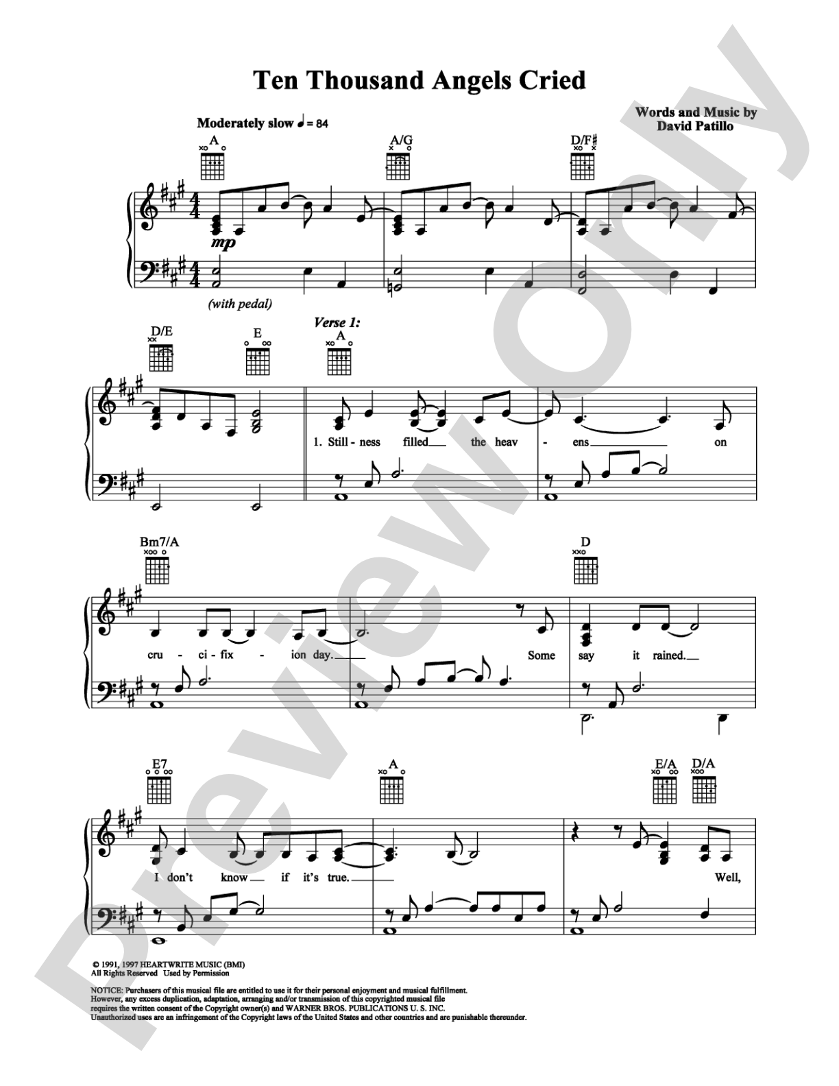 Ten Thousand Angels Cried: Piano/Vocal/Chords Digital Sheet Music
