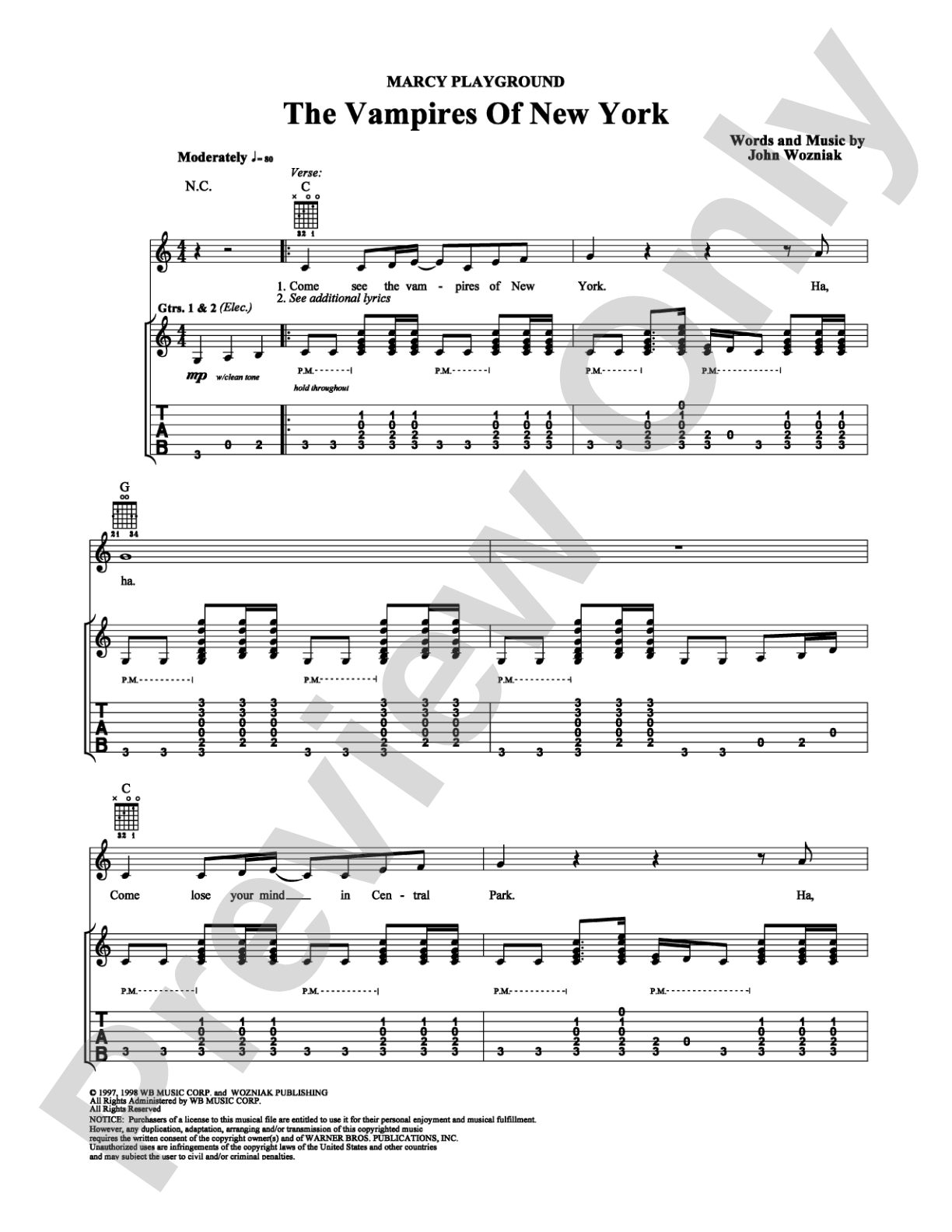 The Vampires of New York: Guitar TAB Digital Sheet Music