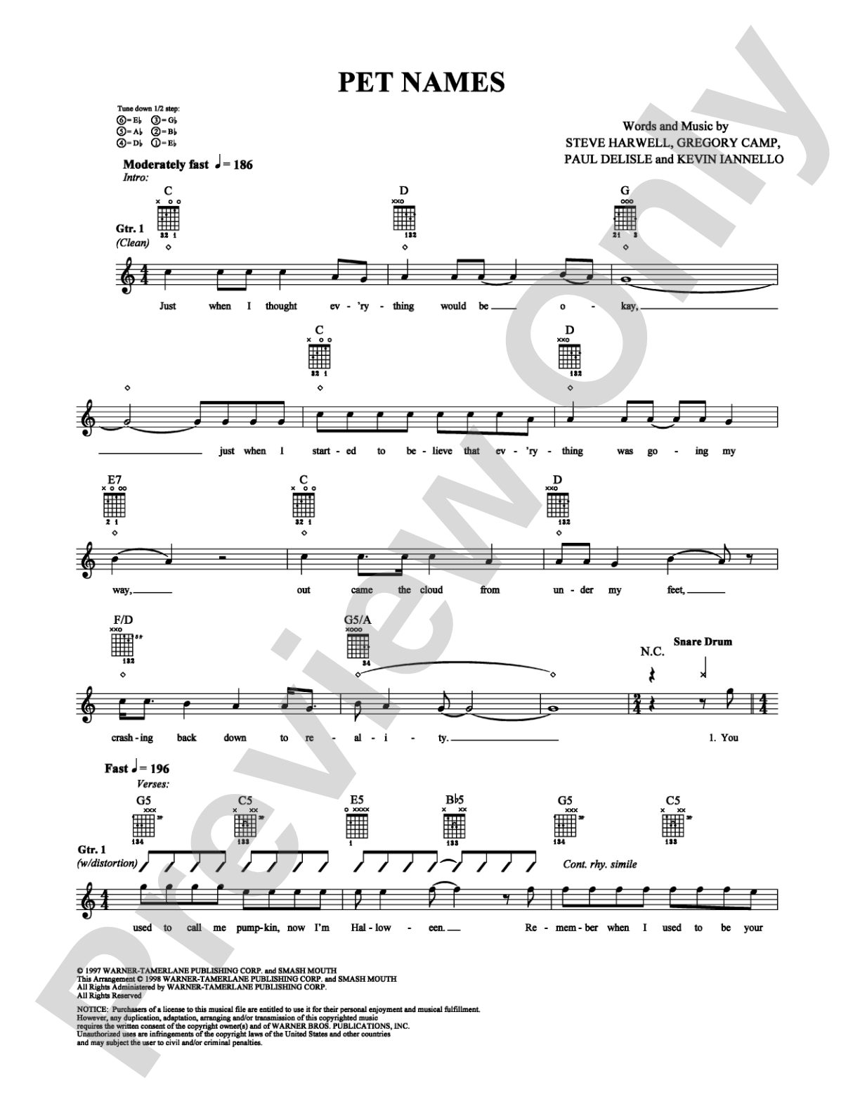 Pet Names: Guitar TAB Digital Sheet Music