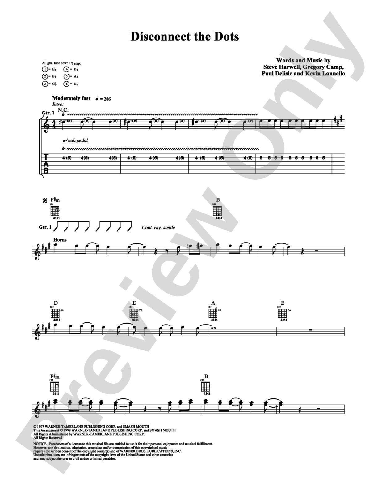 Disconnect the Dots: Guitar TAB Digital Sheet Music
