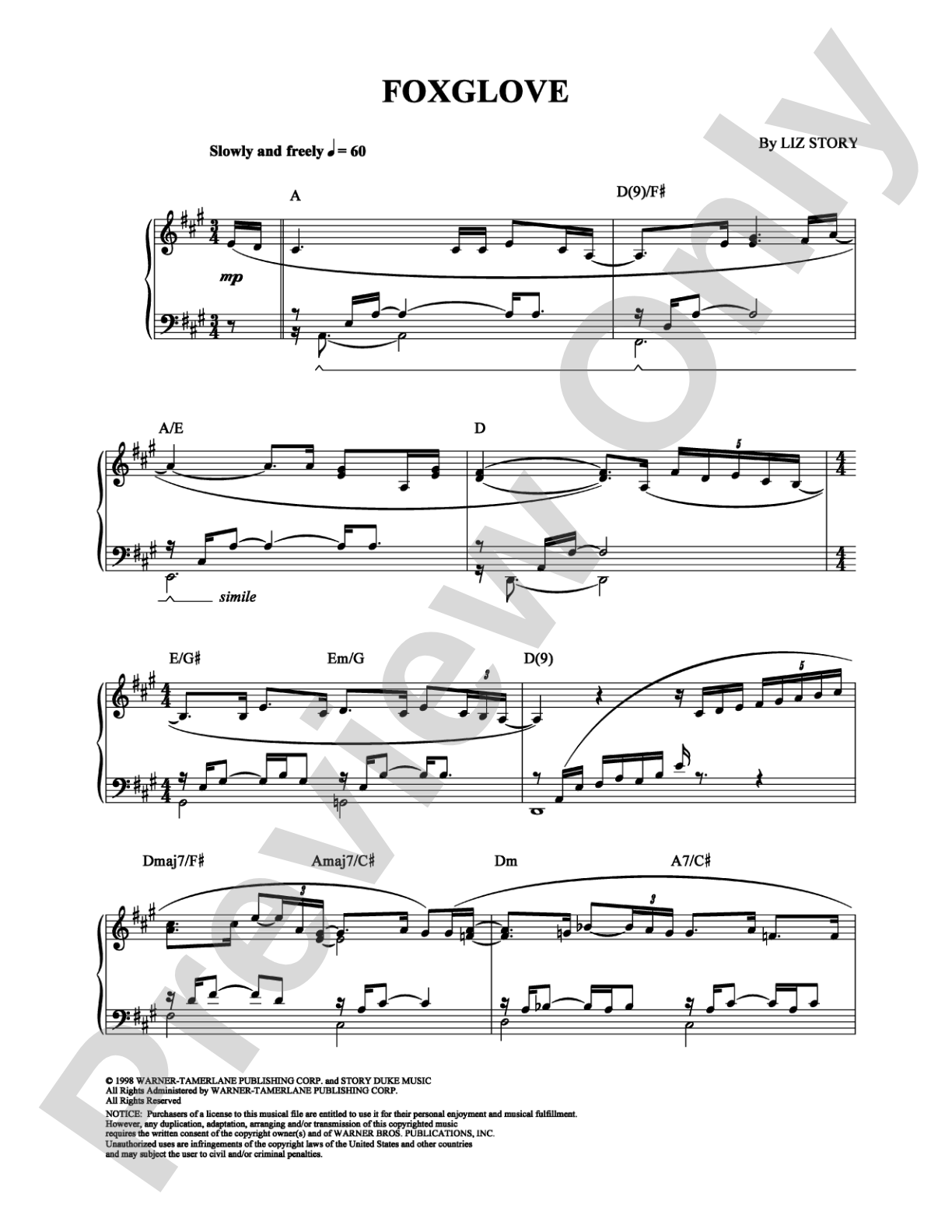 Foxglove: Piano Digital Sheet Music