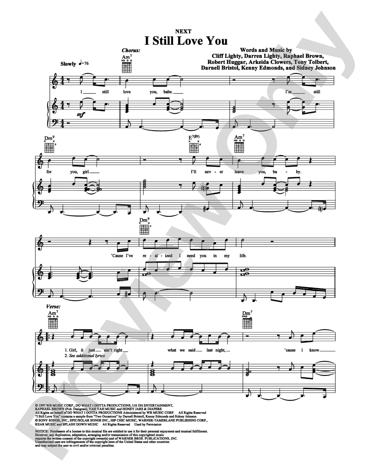 I Still Love You: Piano/Vocal/Chords Digital Sheet Music