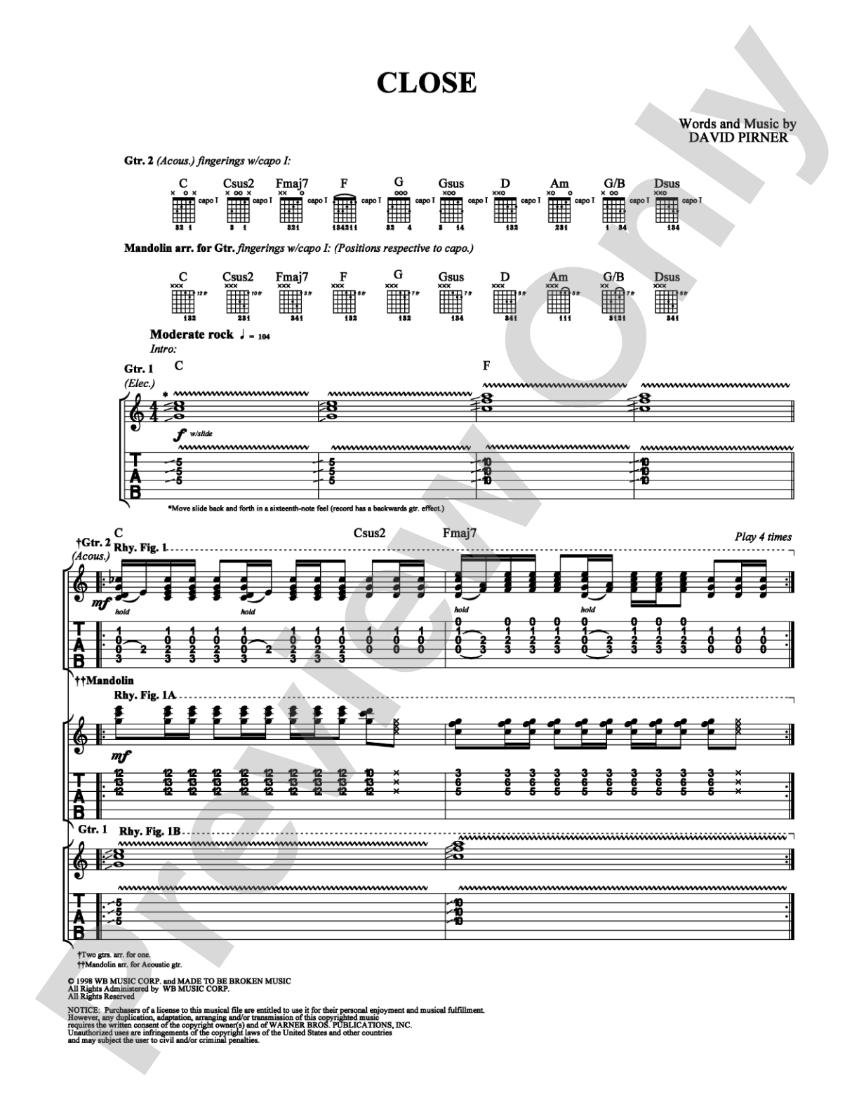 Close: Guitar TAB Digital Sheet Music