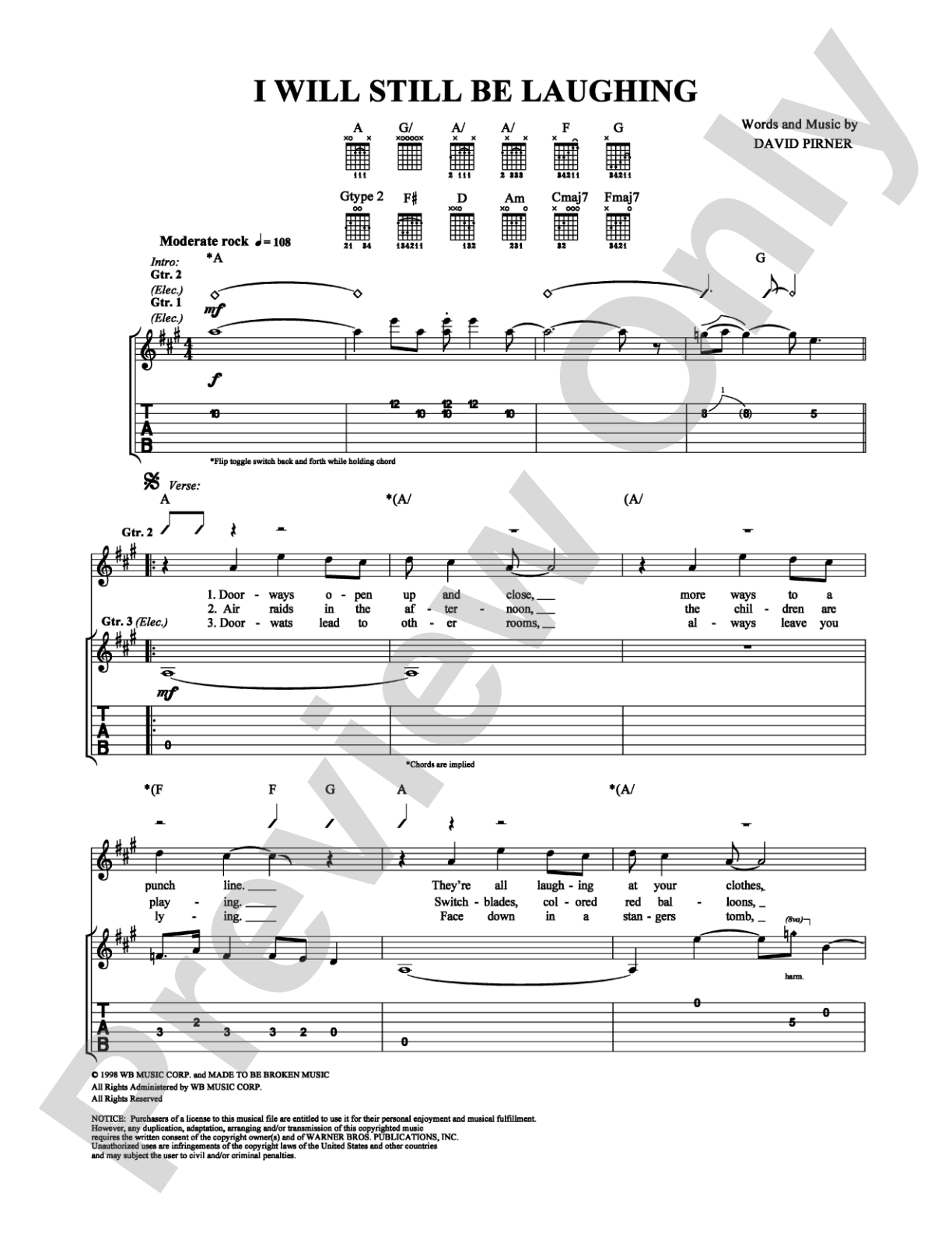 I Will Still Be Laughing: Guitar TAB Digital Sheet Music