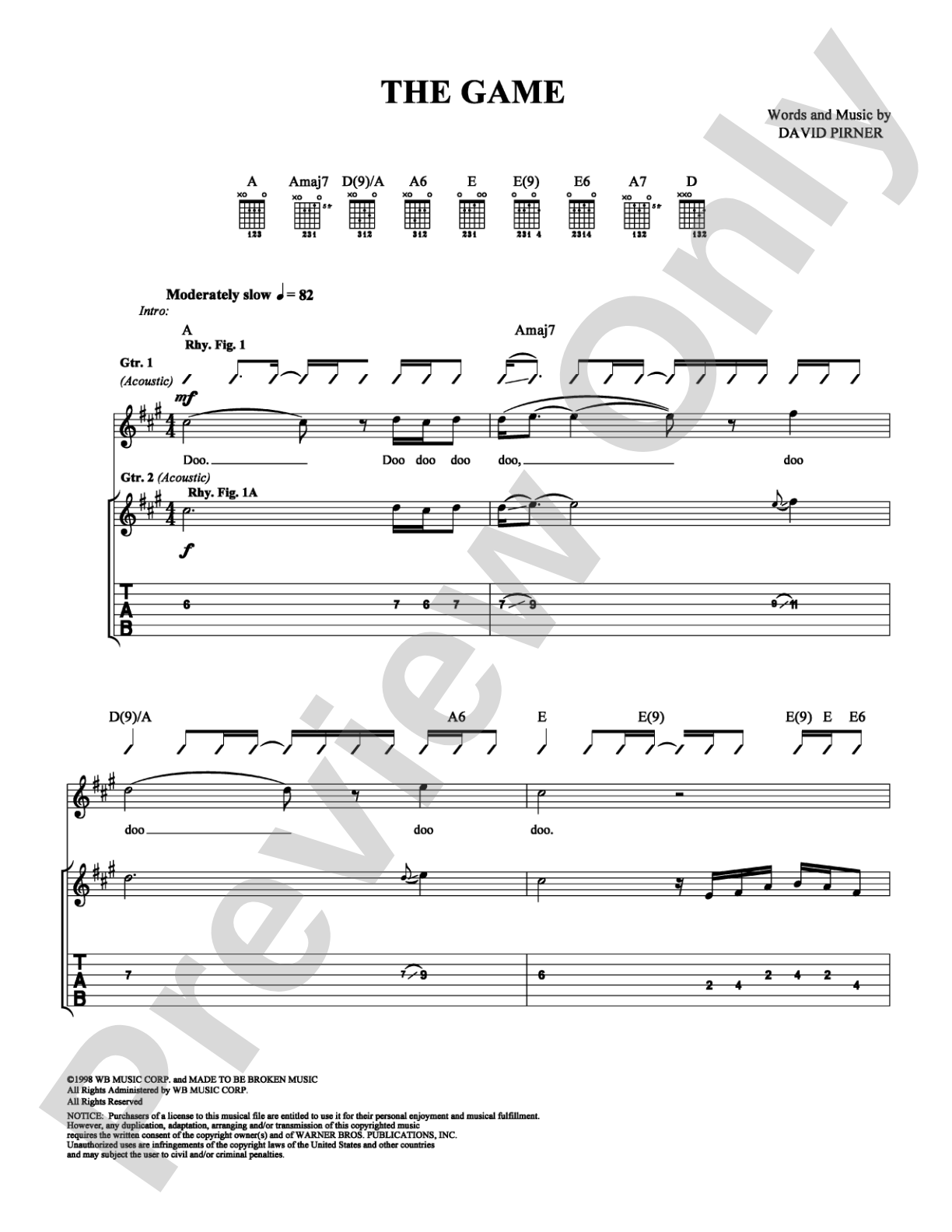 The Game: Guitar TAB Digital Sheet Music