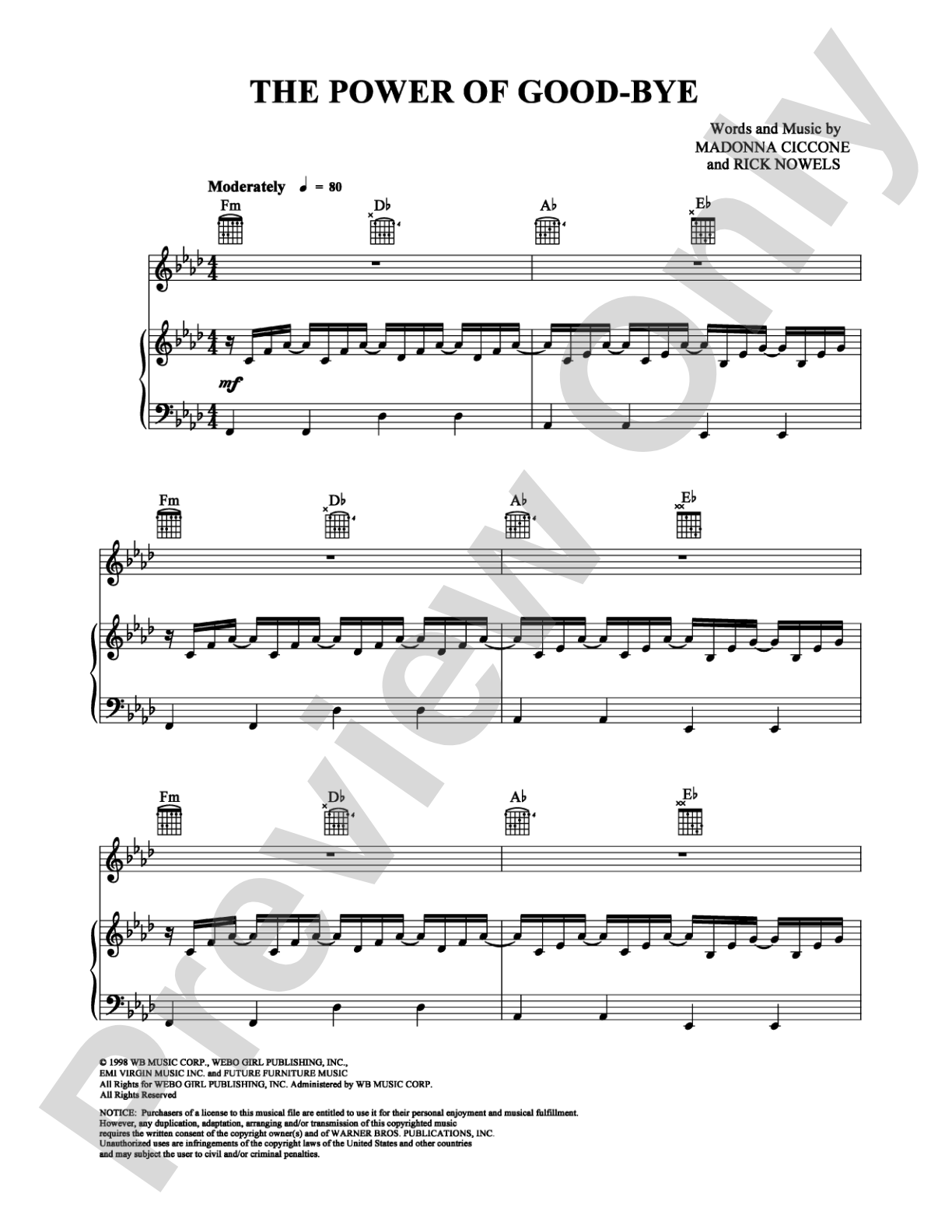 The Power Of Good-Bye: Piano/Vocal/Chords Digital Sheet Music