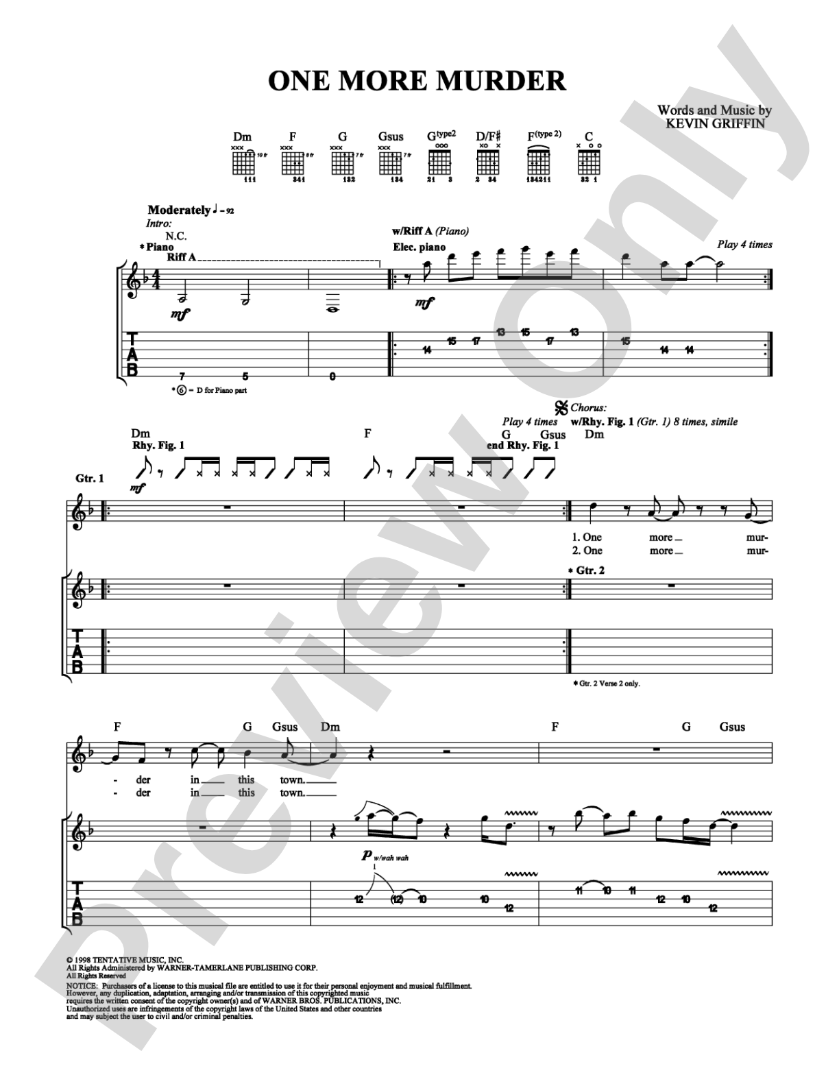 One More Murder: Guitar TAB Digital Sheet Music
