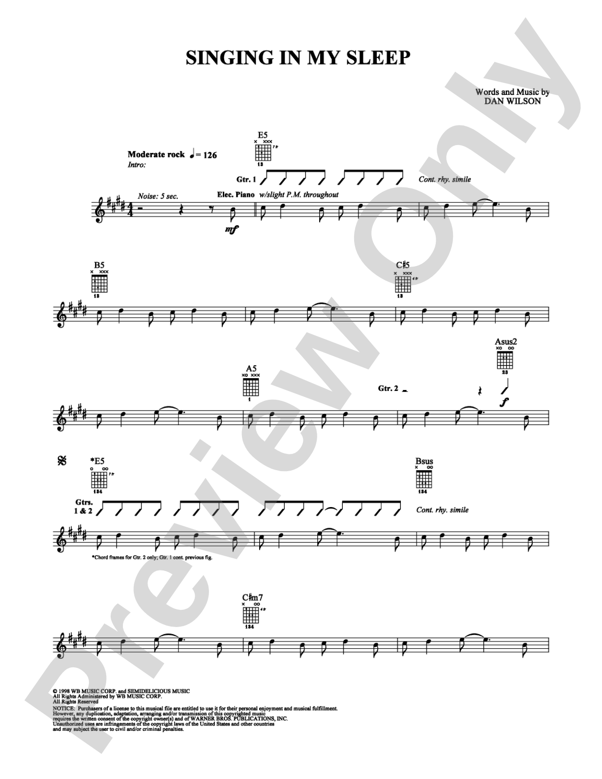 Singing in My Sleep: Guitar TAB Digital Sheet Music