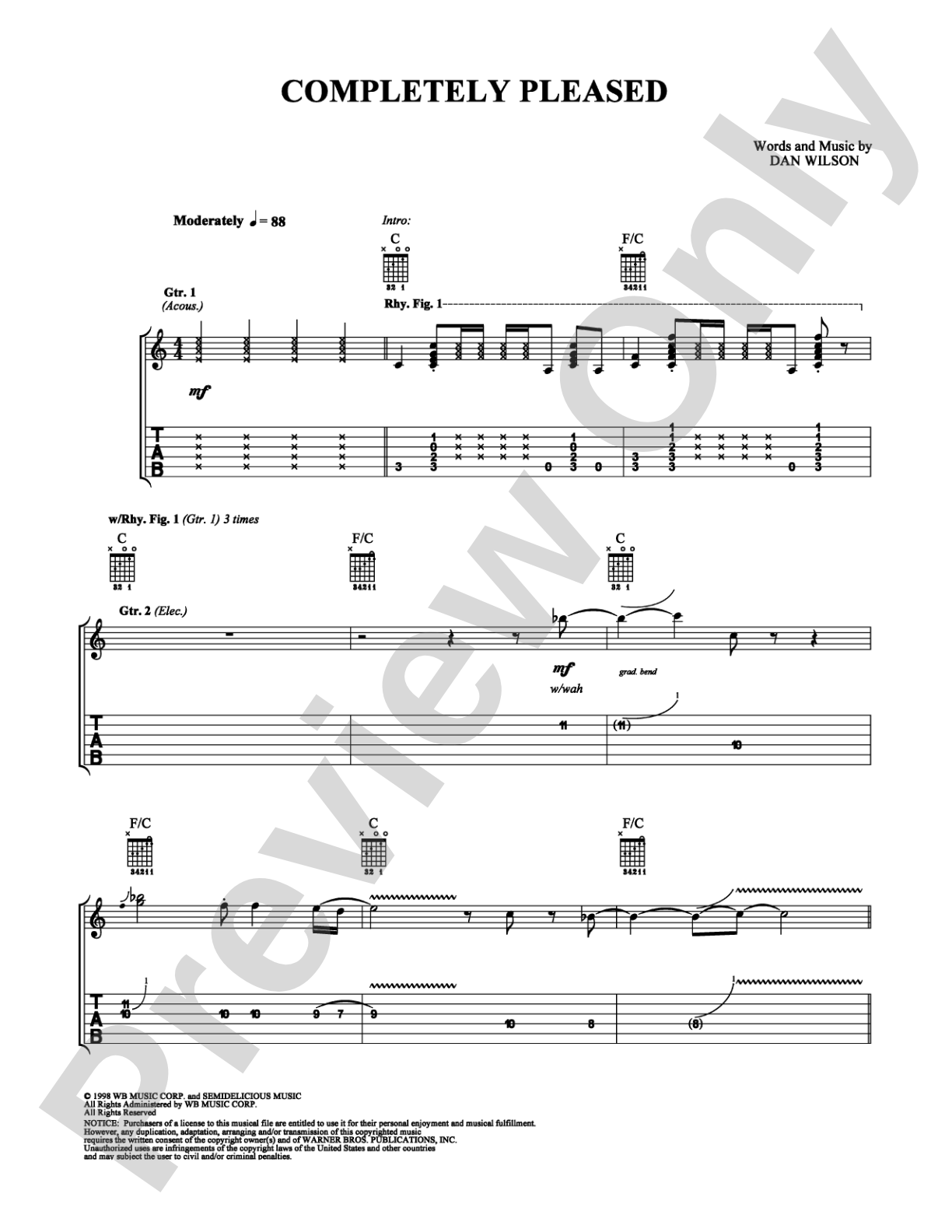 Completely Pleased: Guitar TAB Digital Sheet Music