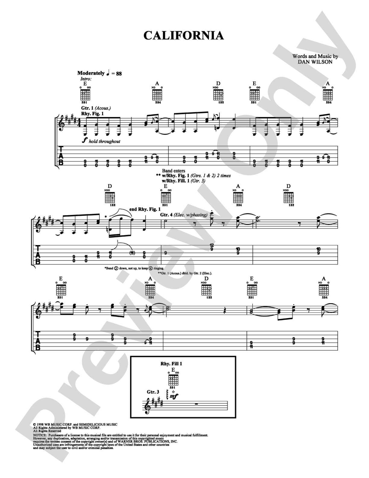 California: Guitar TAB Digital Sheet Music