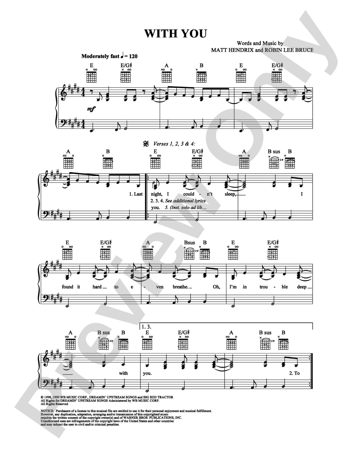With You: Piano/Vocal/Chords Digital Sheet Music
