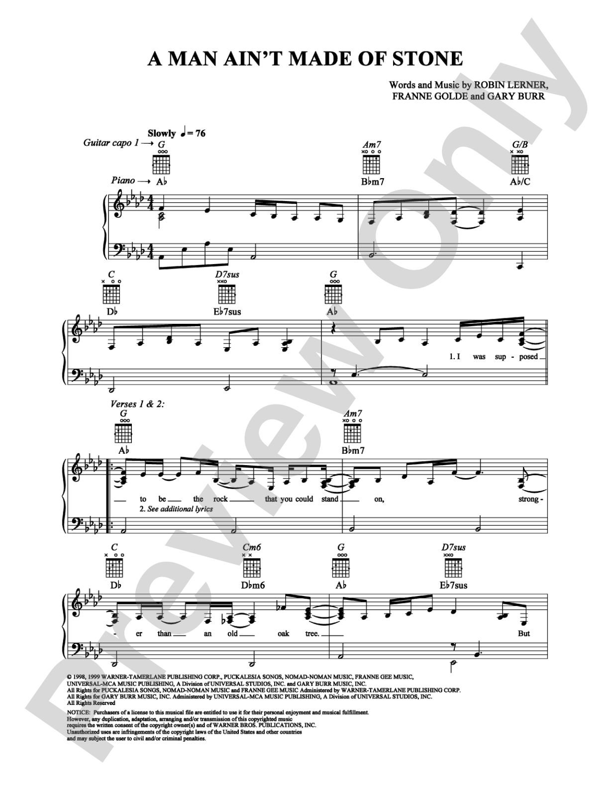 A Man Ain't Made of Stone: Piano/Vocal/Chords Digital Sheet Music