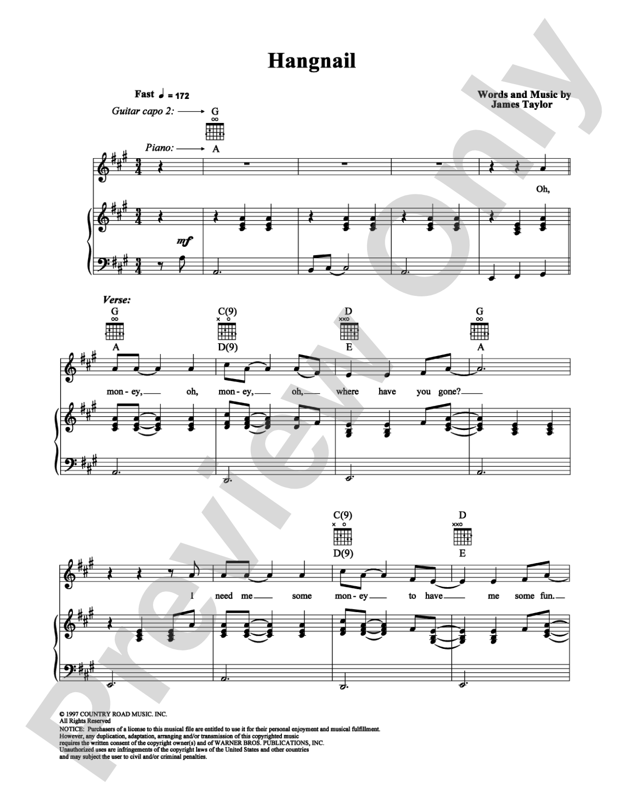 Hangnail: Piano/Vocal/Chords Digital Sheet Music