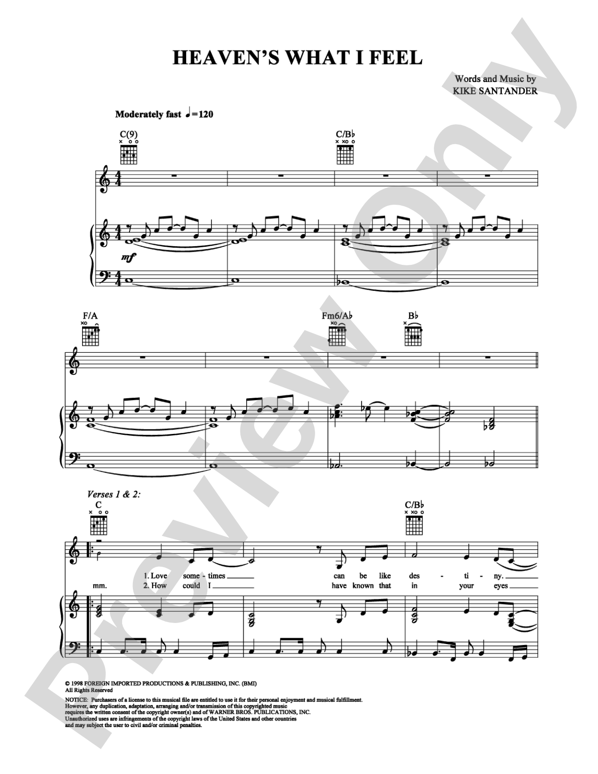 Heaven's What I Feel: Piano/Vocal/Chords Digital Sheet Music