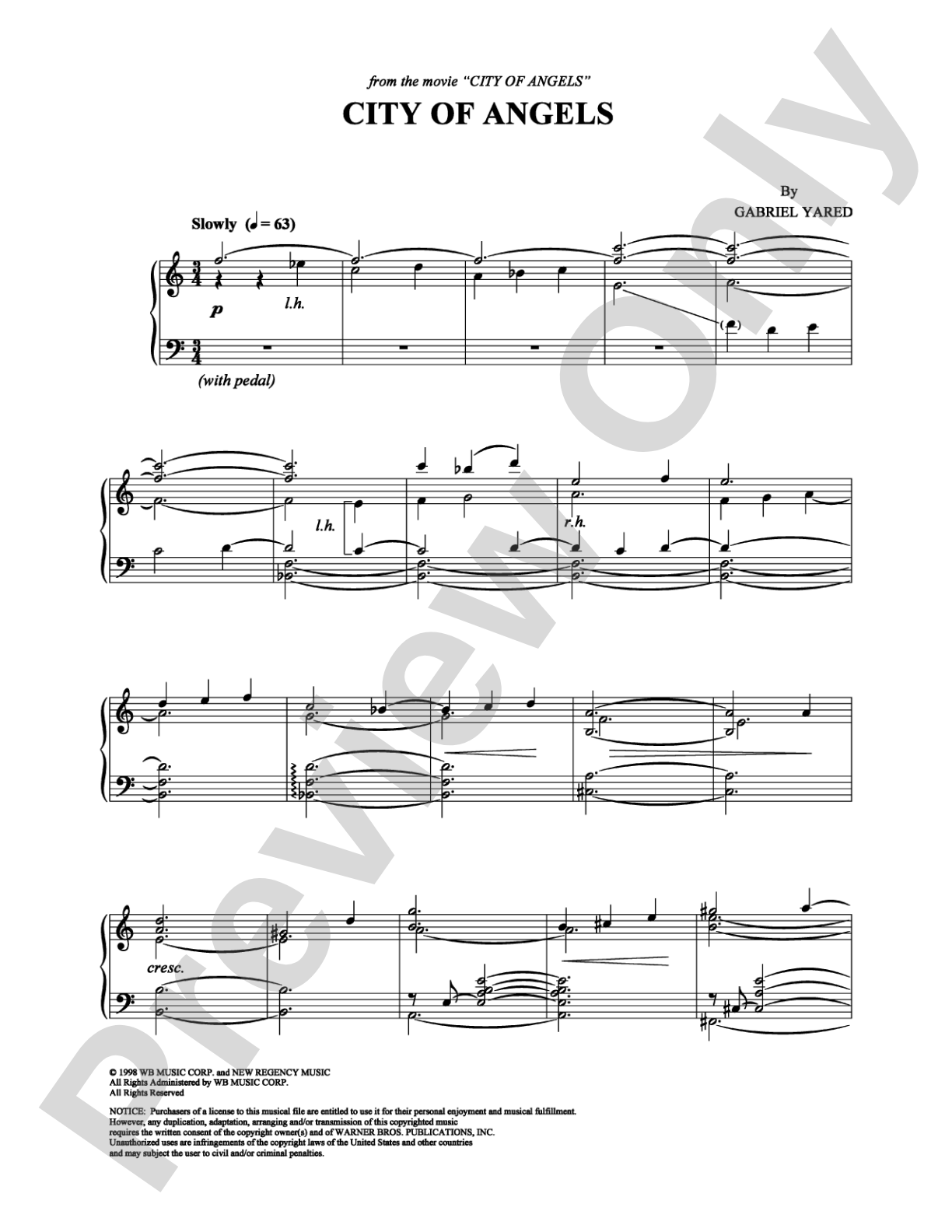 City Of Angels: Piano Digital Sheet Music