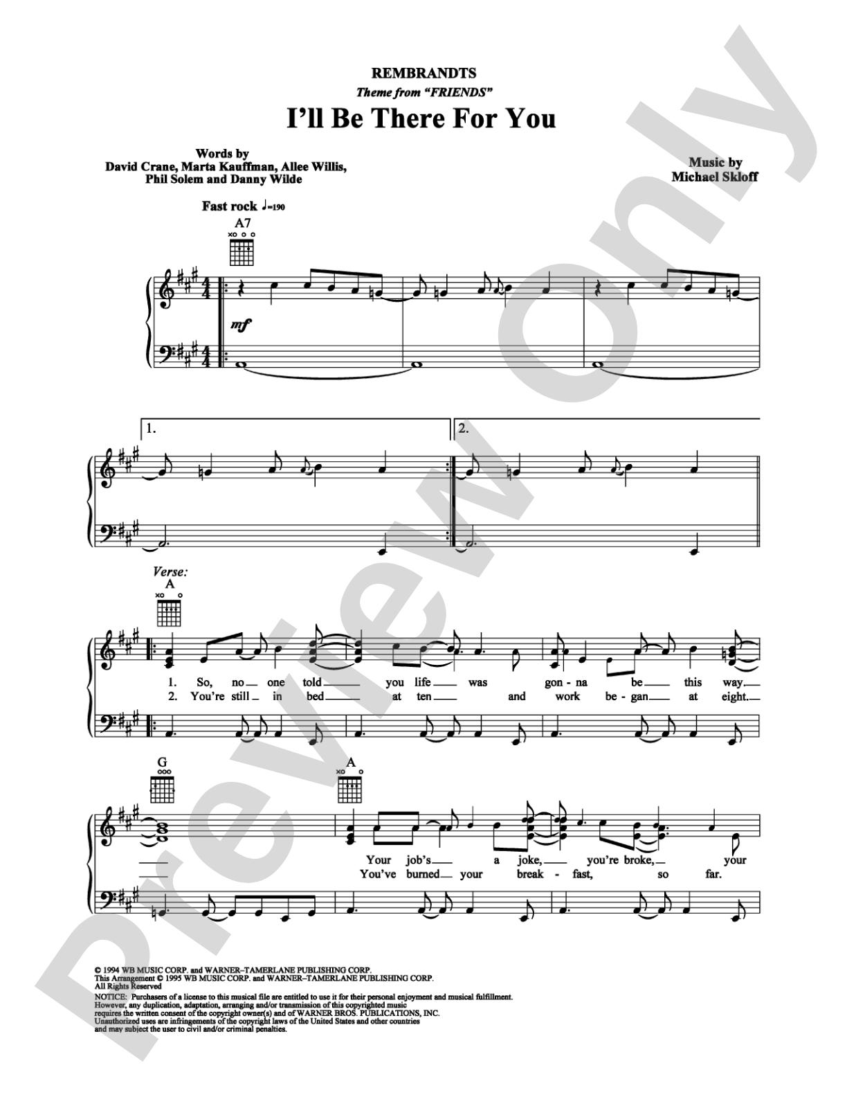 I'll Be There For You: Piano/Vocal/Chords Digital Sheet Music
