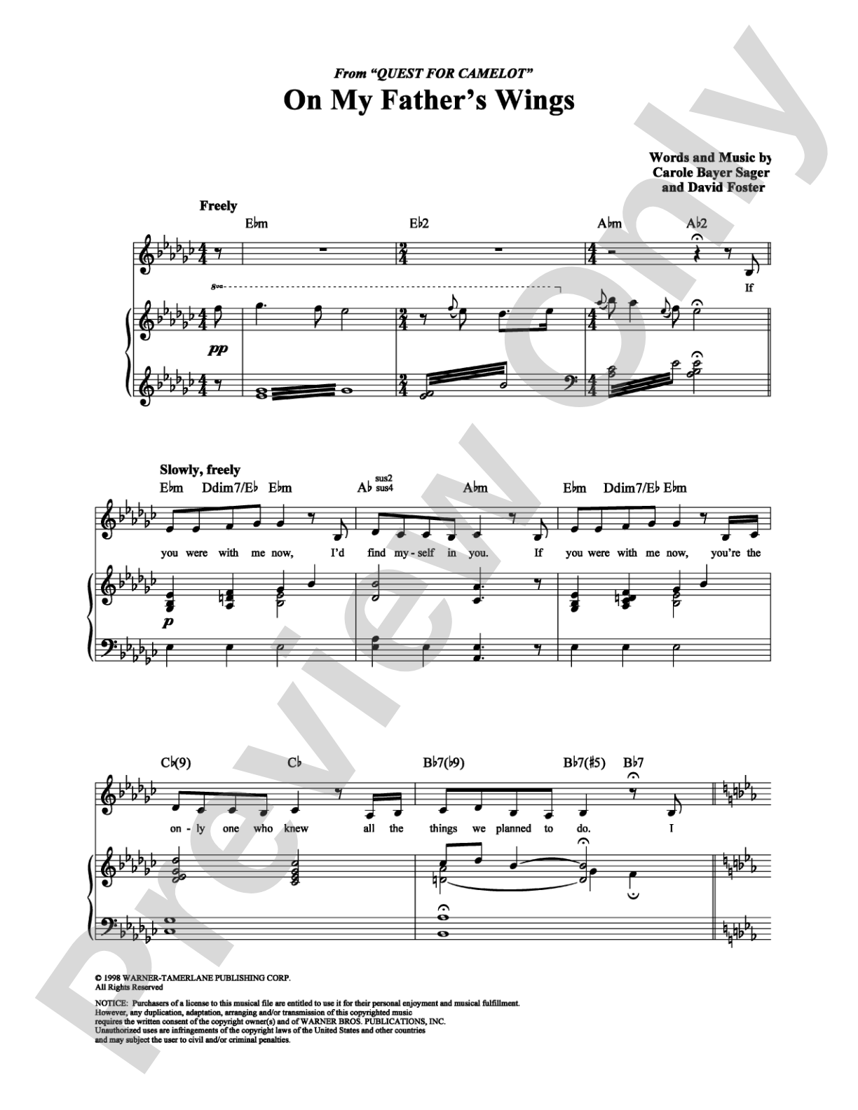 On My Father's Wings: Piano/Vocal/Chords Digital Sheet Music