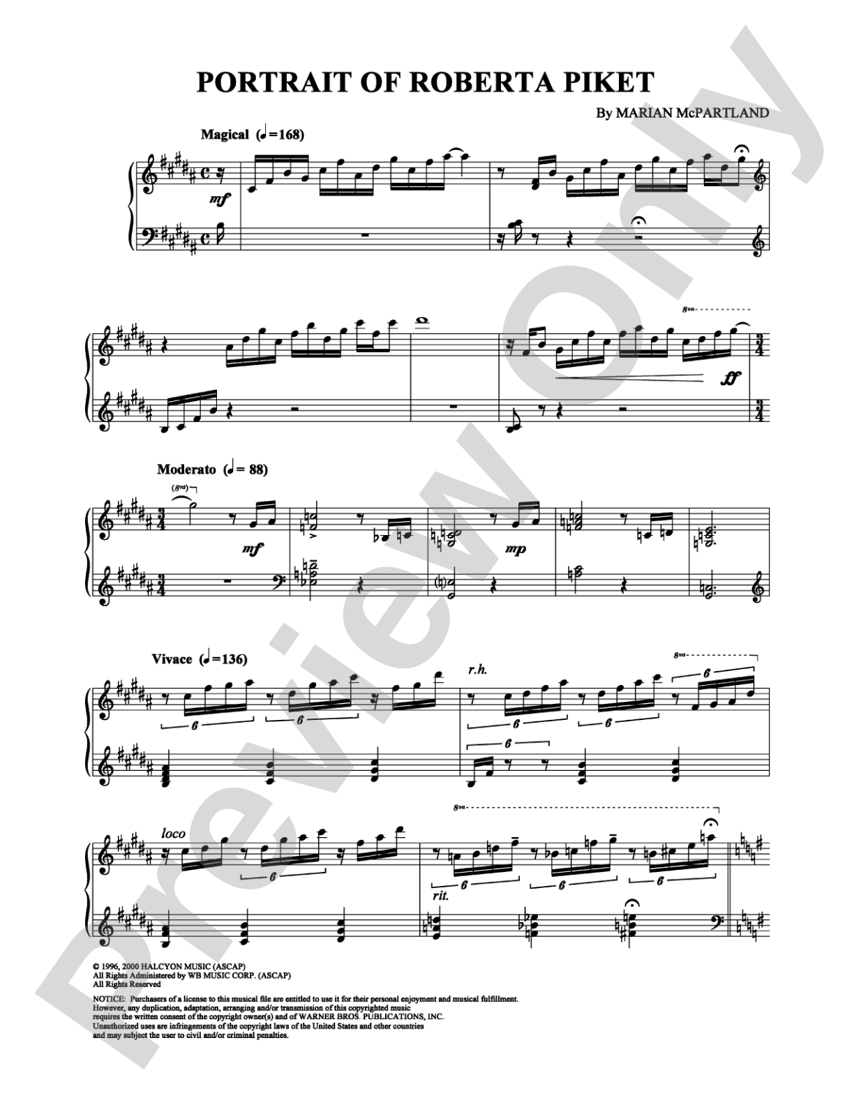 Portrait of Roberta Piket: Piano Digital Sheet Music