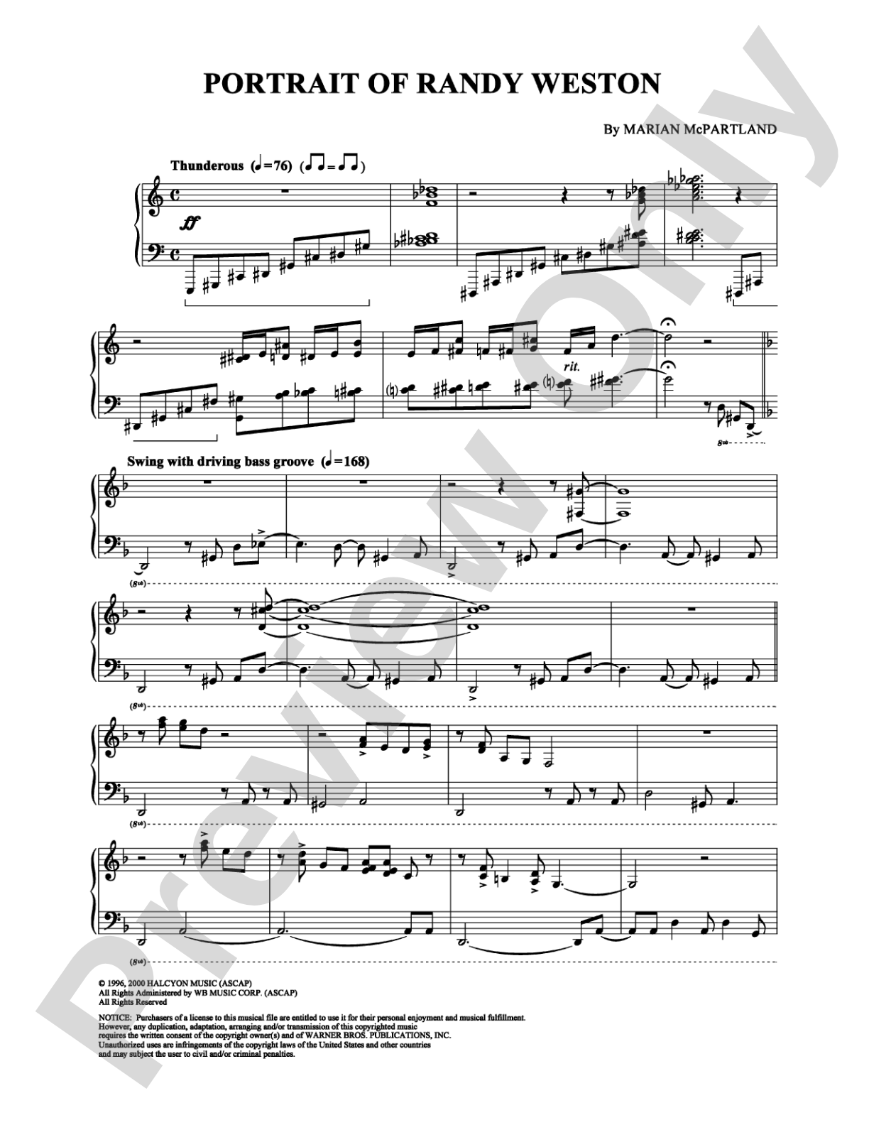 Portrait of Randy Weston: Piano Digital Sheet Music