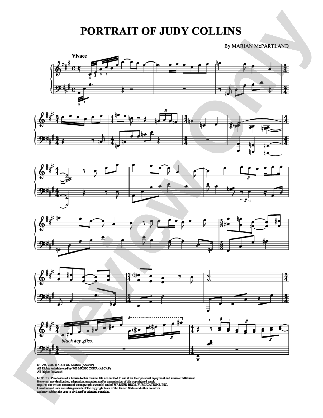 Portrait of Judy Collins: Piano Digital Sheet Music