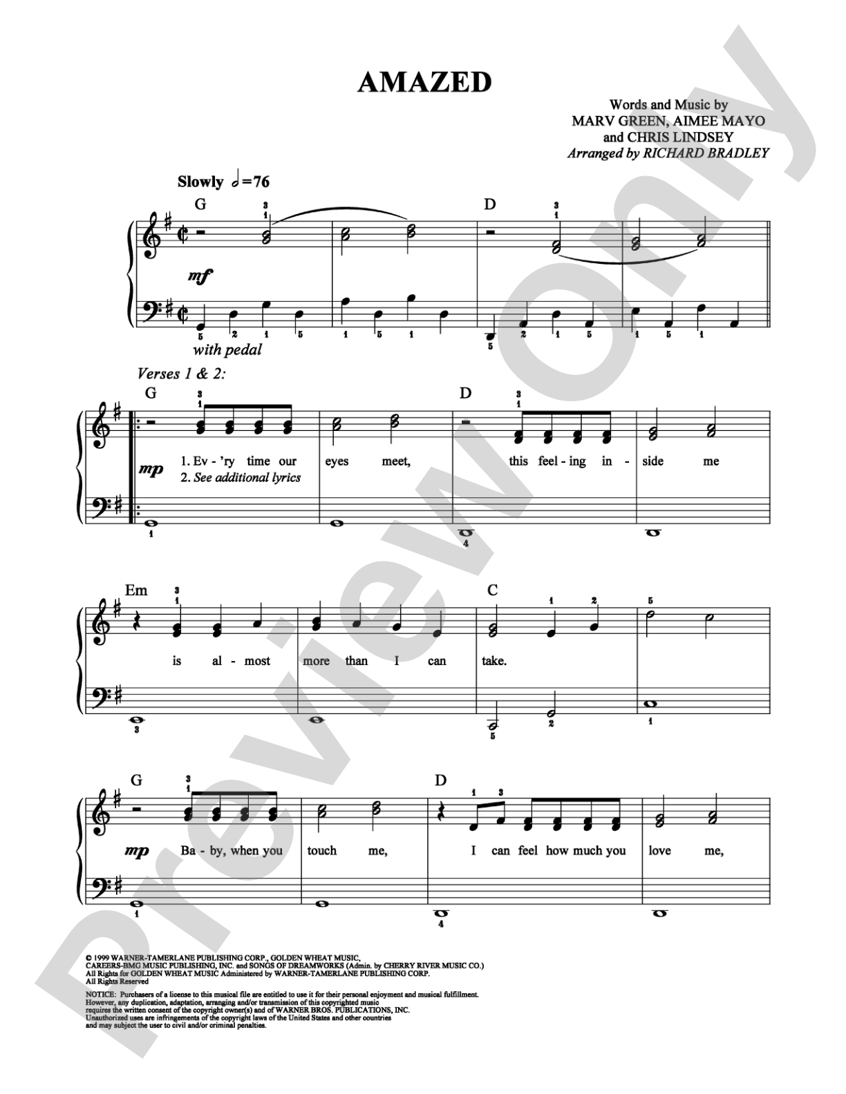 Amazed: Easy Piano Digital Sheet Music