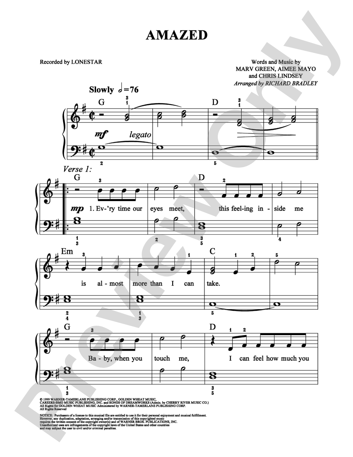 Amazed: Easy Piano Digital Sheet Music