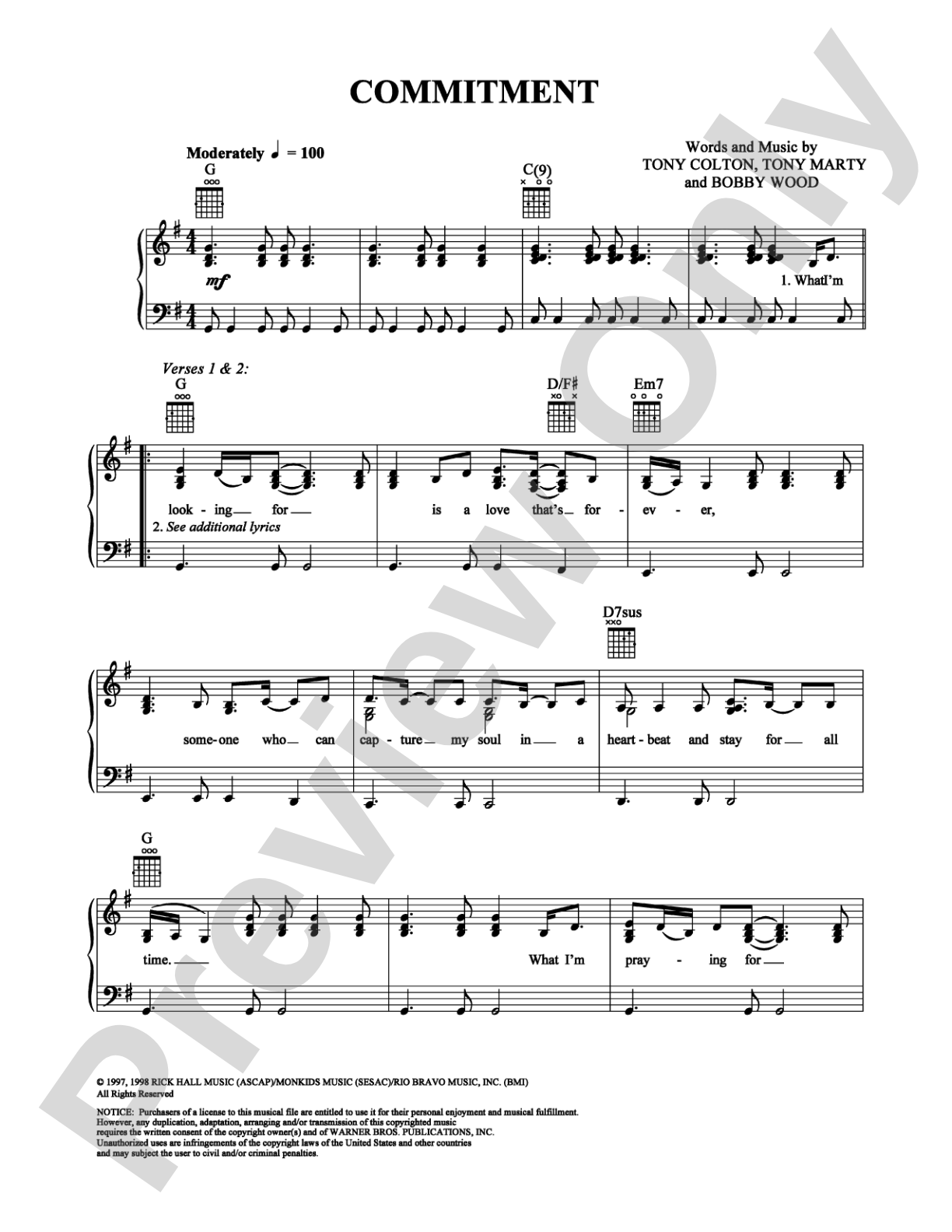 Commitment: Piano/Vocal/Chords Digital Sheet Music