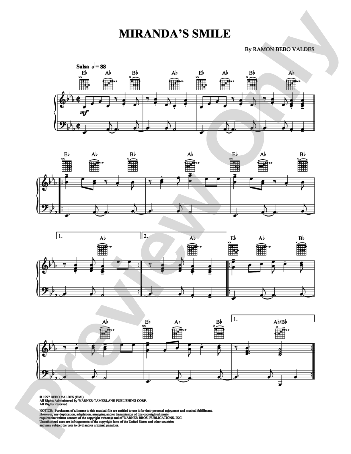 Miranda's Smile: Piano Digital Sheet Music
