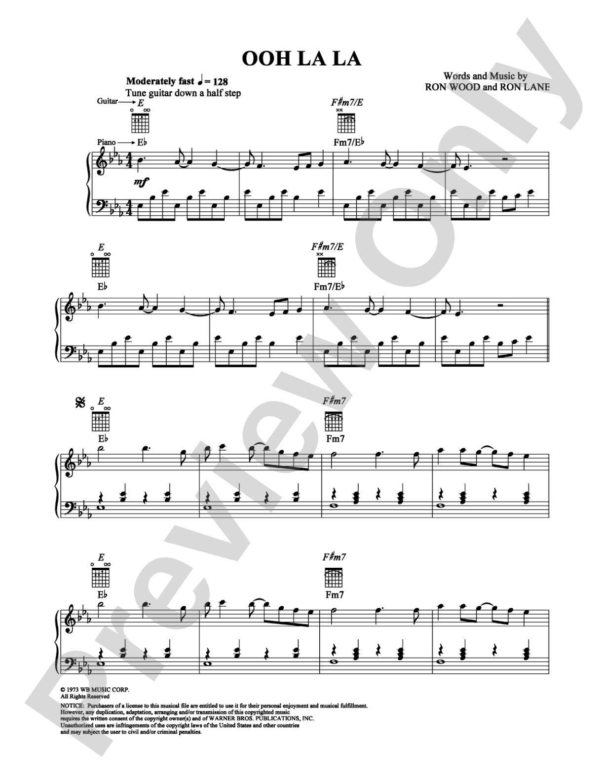 Ooh La La: Piano/Vocal/Chords Digital Sheet Music