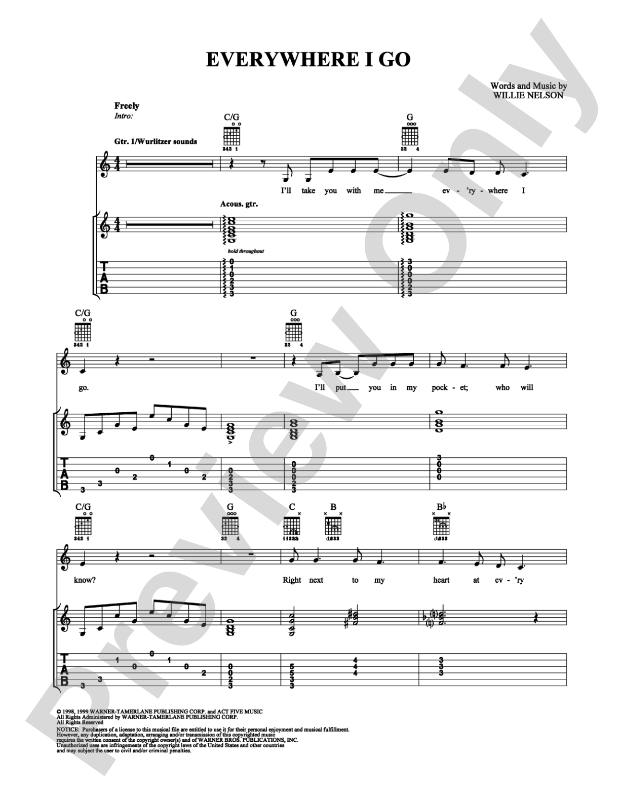 Everywhere I Go: Guitar TAB Digital Sheet Music