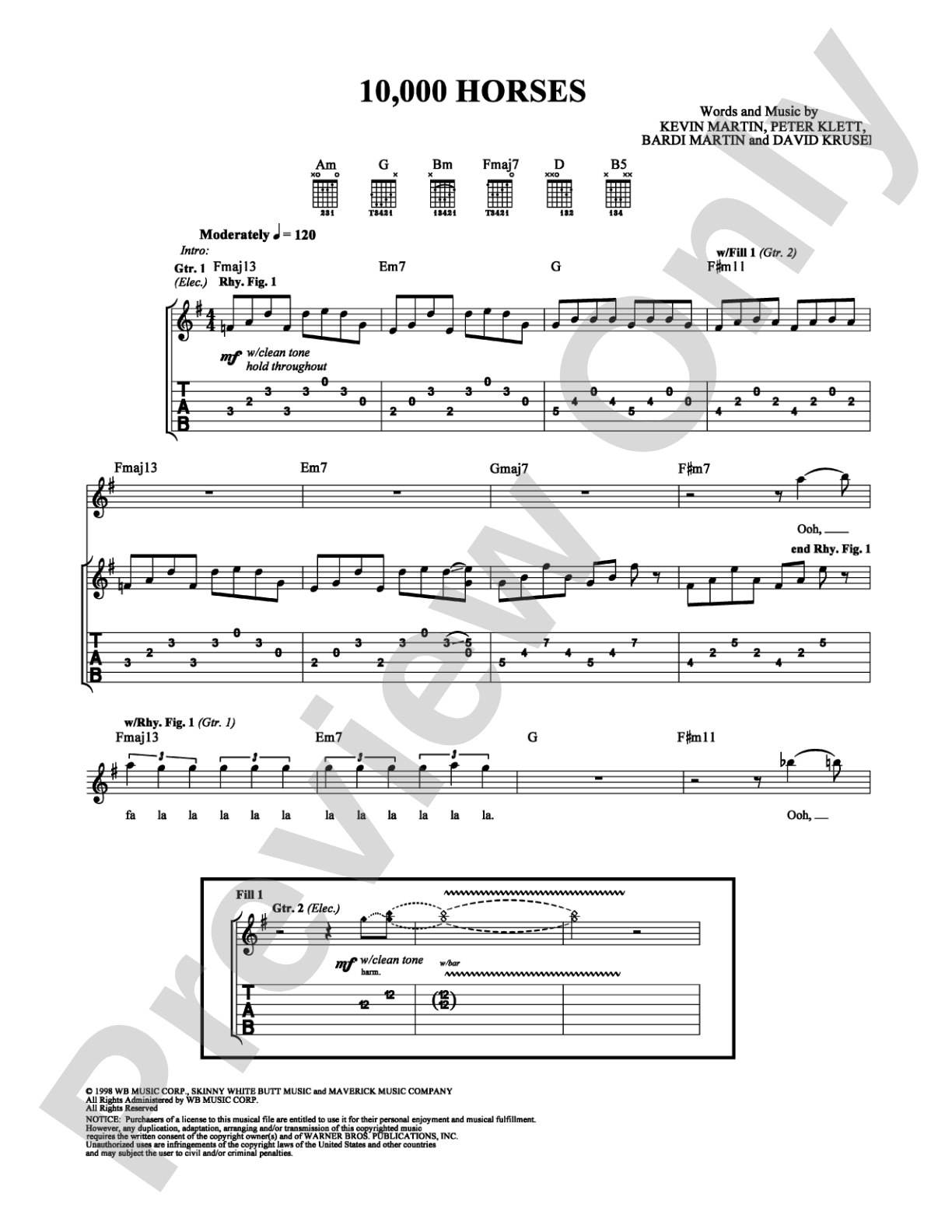 10,000 Horses: Guitar TAB Digital Sheet Music