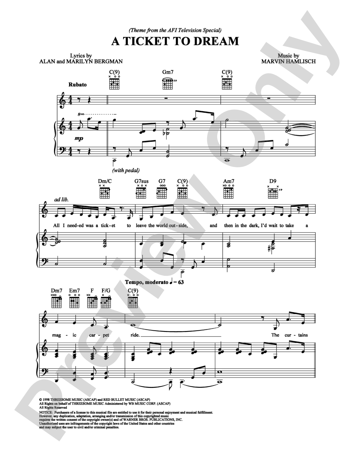A Ticket to Dream: Piano/Vocal/Chords Digital Sheet Music
