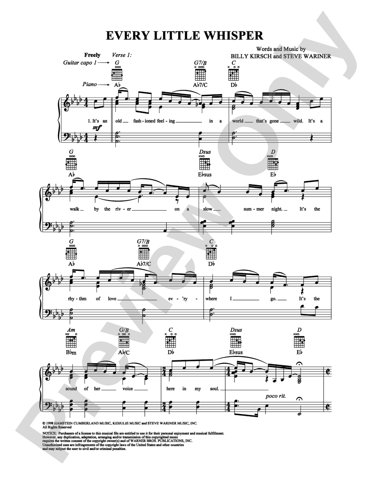 Every Little Whisper: Piano/Vocal/Chords Digital Sheet Music