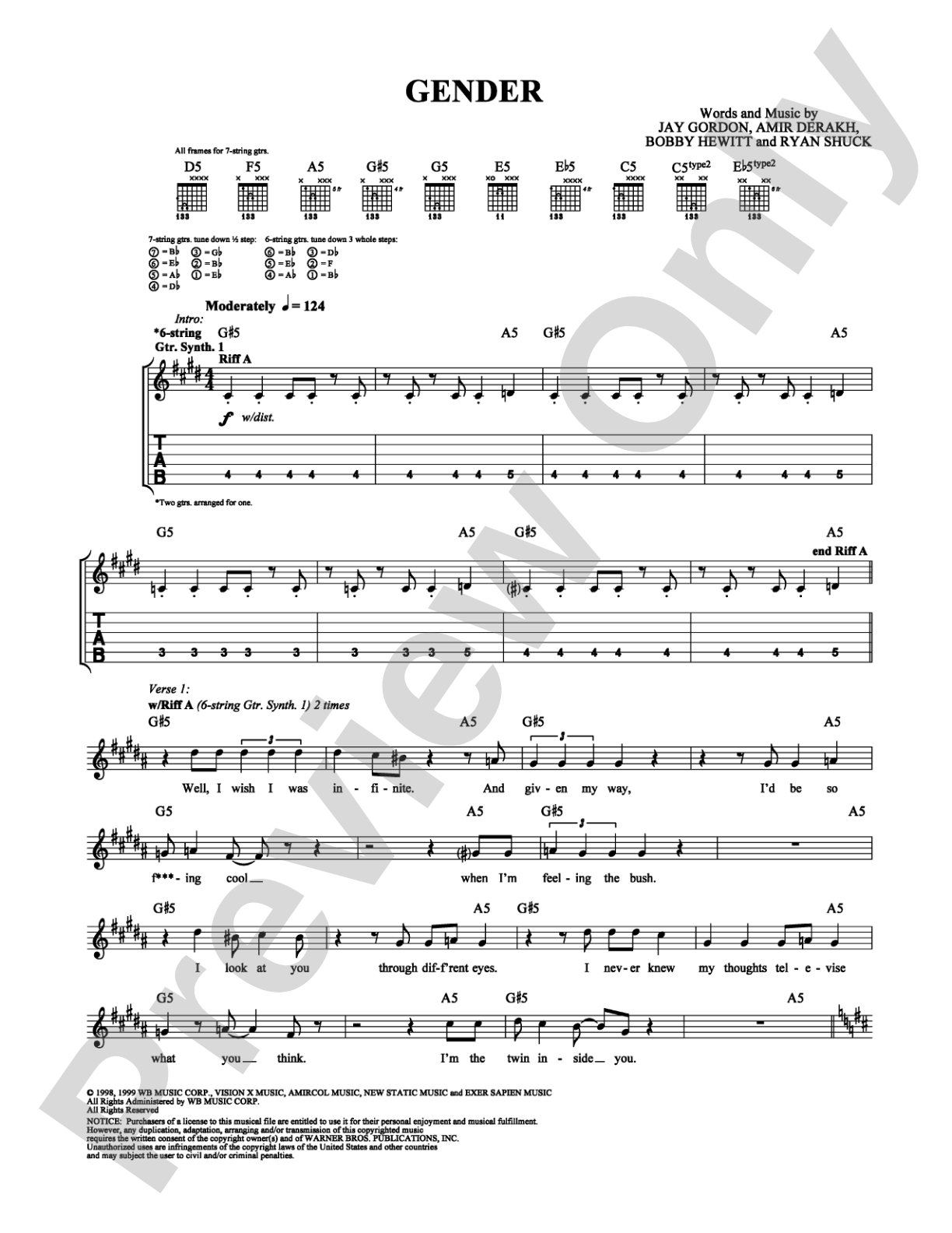 Gender: Guitar TAB Digital Sheet Music