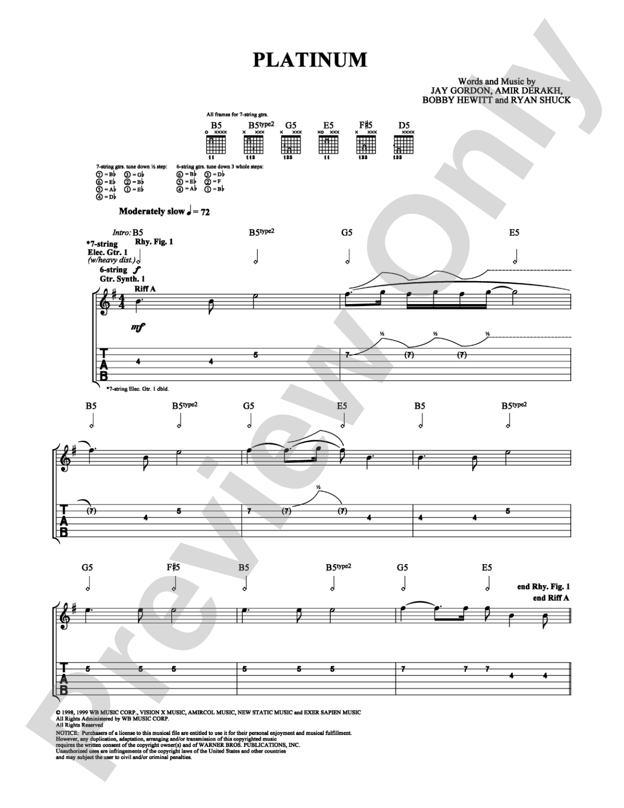 Platinum: Guitar TAB Digital Sheet Music