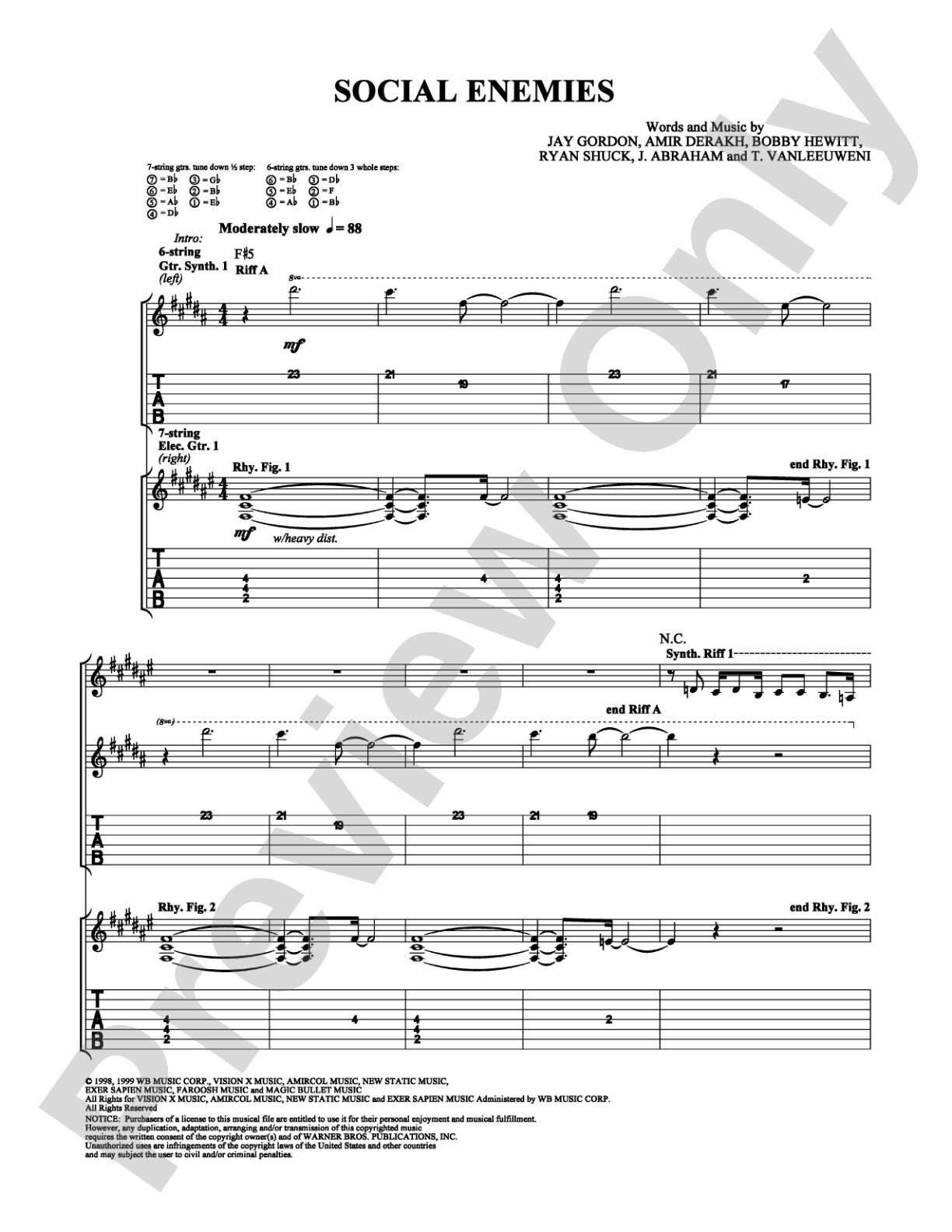 Social Enemies: Guitar TAB Digital Sheet Music