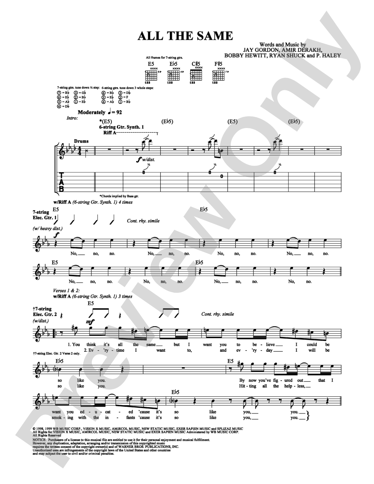 All the Same: Guitar TAB Digital Sheet Music
